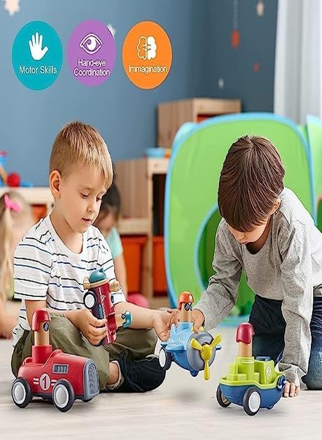 GoldiMec Pack of 4 (Including Car,Airplane,Boat,Train) Toy | Cars Push and Go Play Set | Friction Powered Car | Transport Tools | Gifts for Babies Toddlers Kids Boys Girls - Image 4